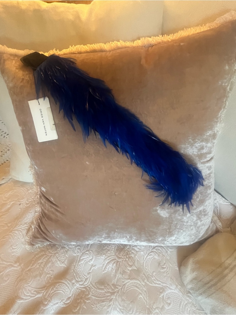 Dries Van Noten Cobalt Blue Feather Belt - Sz Medium NWT